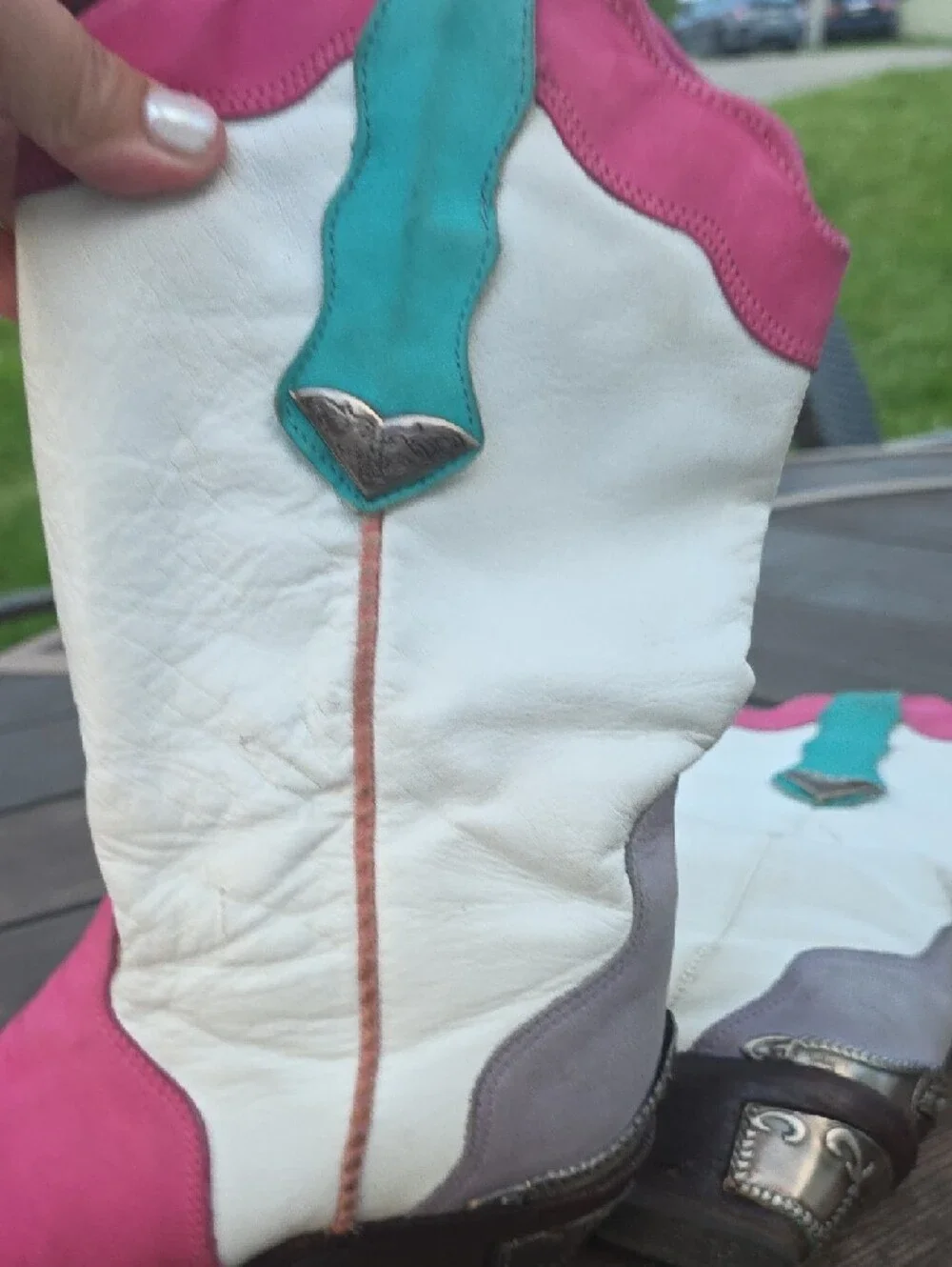 Vintage 1980's Zodiac Pink, Turquoise & White Women's Western Boots Style 203071 - Picture 8 of 8